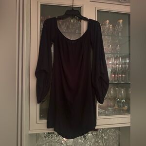 Reformation Off-the-shoulder black mini dress